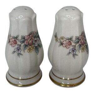 Noritake Salt and Pepper Shakers Ivory China Floral Gold Trim Japan Vintage